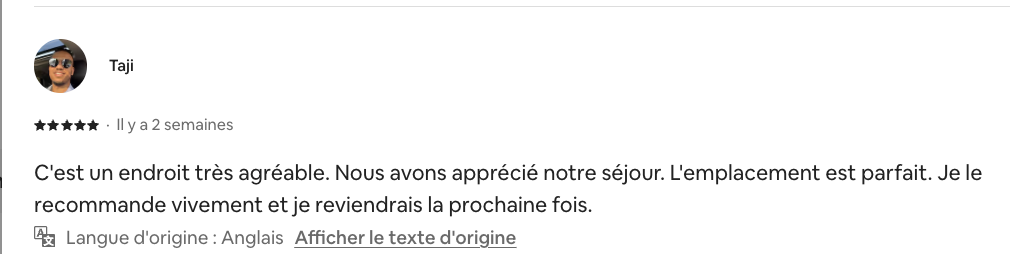 Avis voyageur Airbnb 5 étoiles