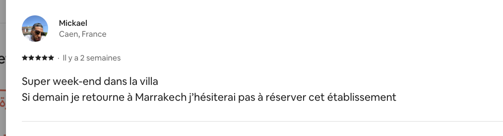 Avis voyageur Airbnb 5 étoiles